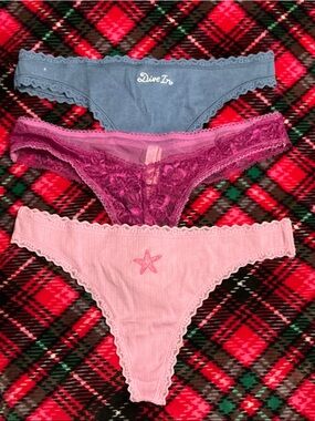 Victoria's Secret 3-Pack Thongs in Blue, Purple, Pink